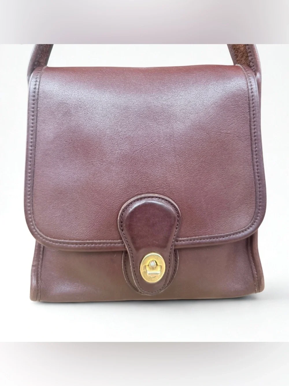 VINTAGE COACH Shelburne Flap 9038 Mahogany Leather Crossbody + Dust Bag - MINT - Picture 2 of 10